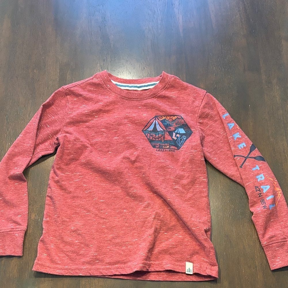 Kids Red Long Sleeve Graphic Tee Mountain Hiking